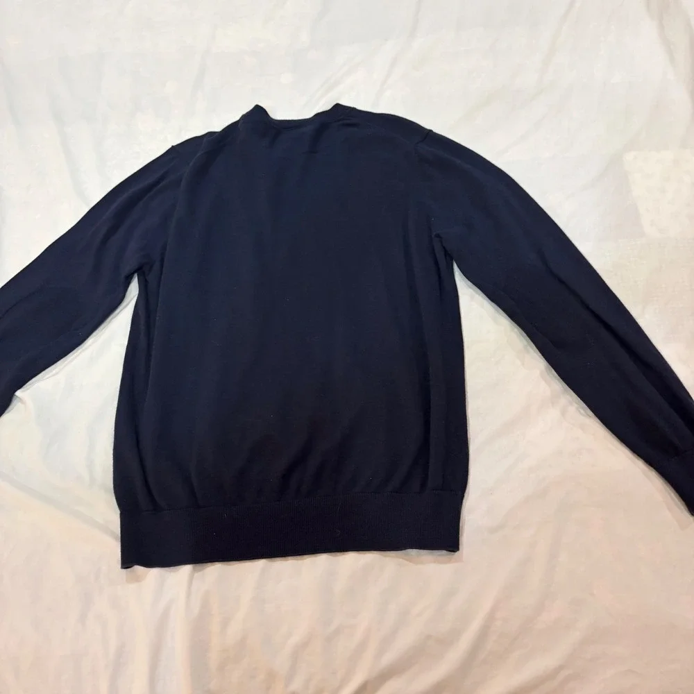 Lacoste Mens Navy Blue V-Neck Cotton‎ Sweater Elbow Patches AH7894 Size L FR 5